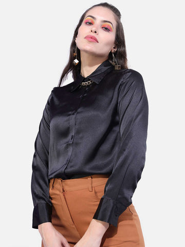 Shop Women Solid Satin Shirt Online.