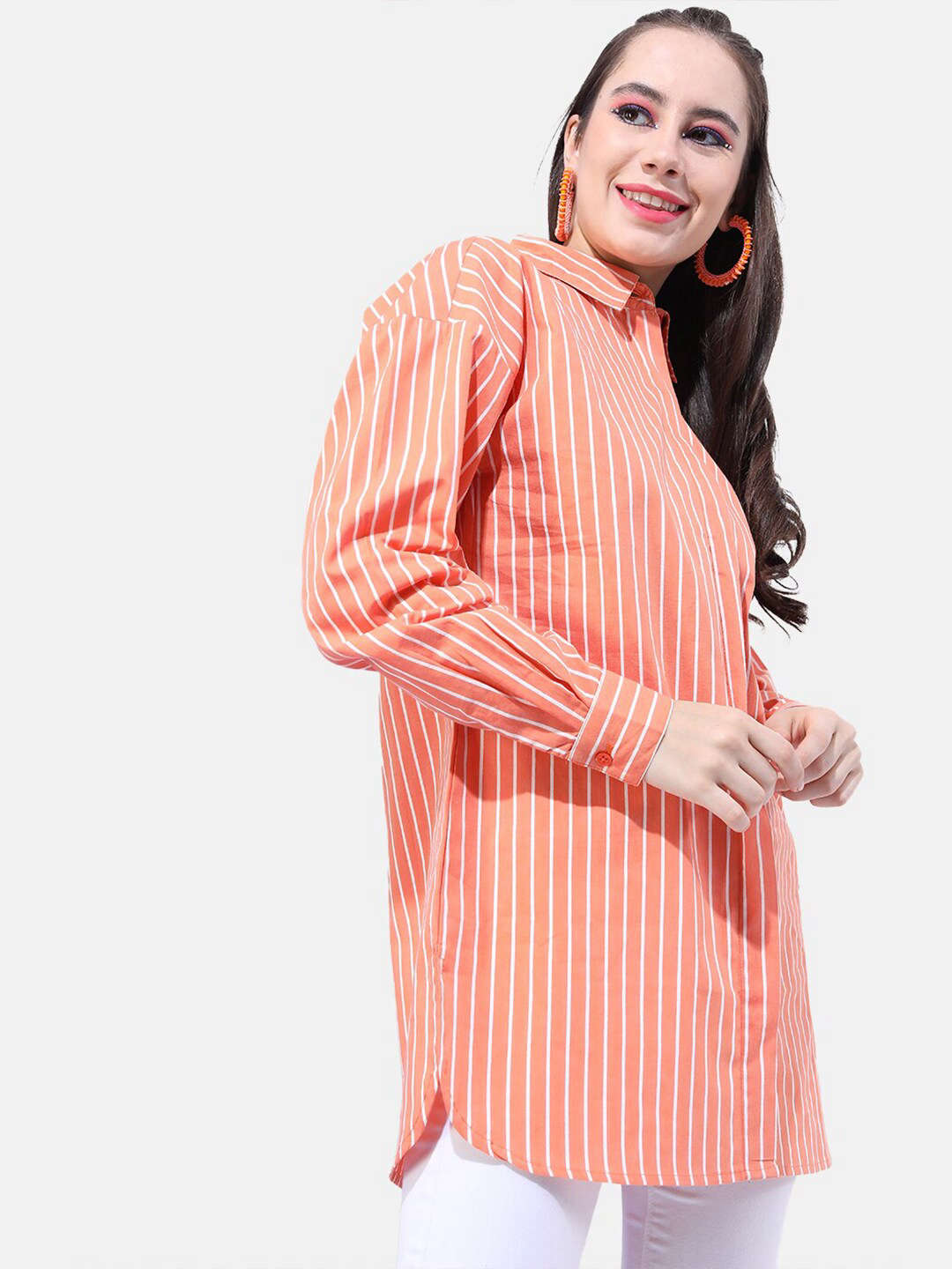 Shop Women Striped Oversized Shirt Online.