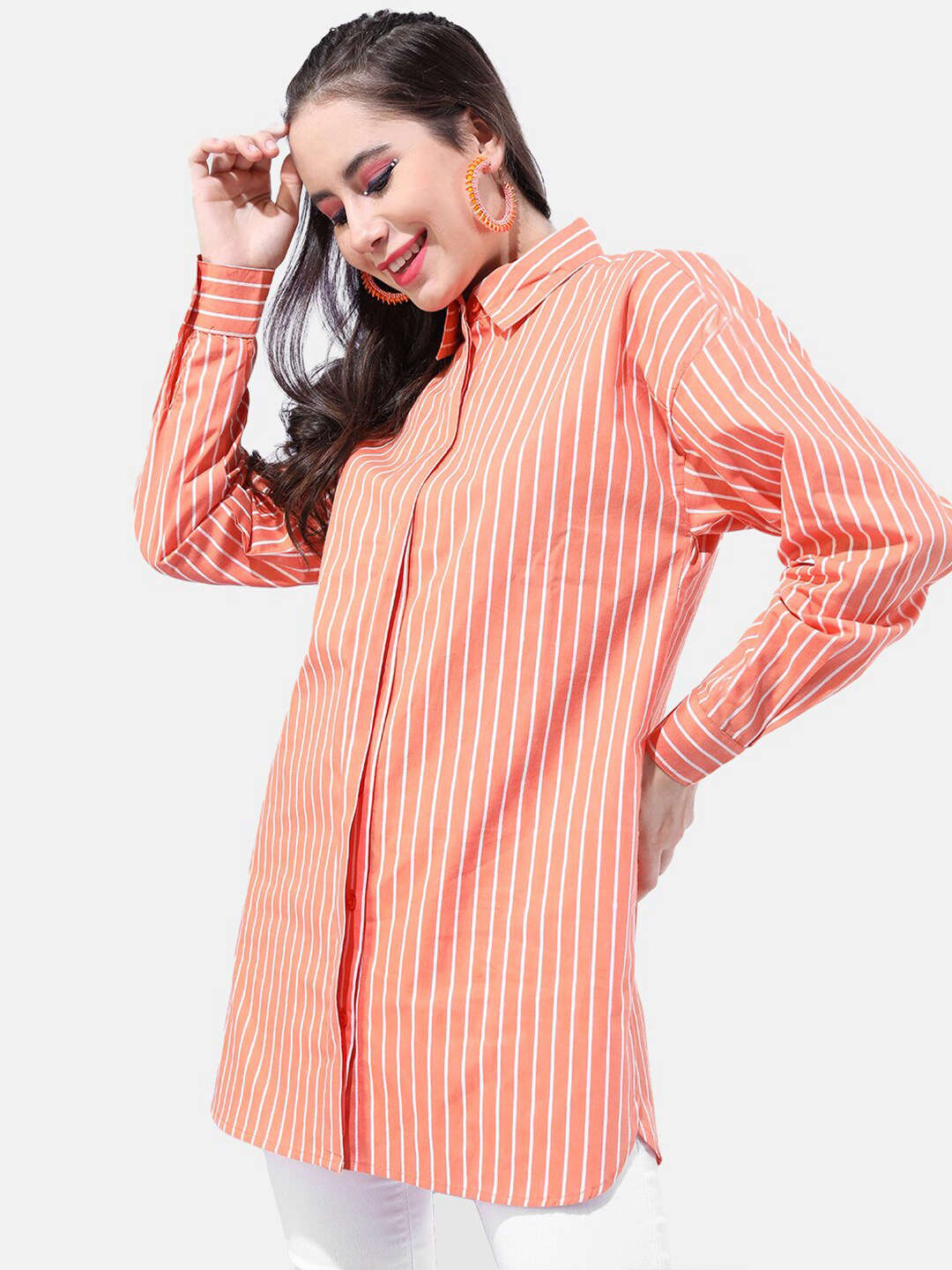 Shop Women Striped Oversized Shirt Online.