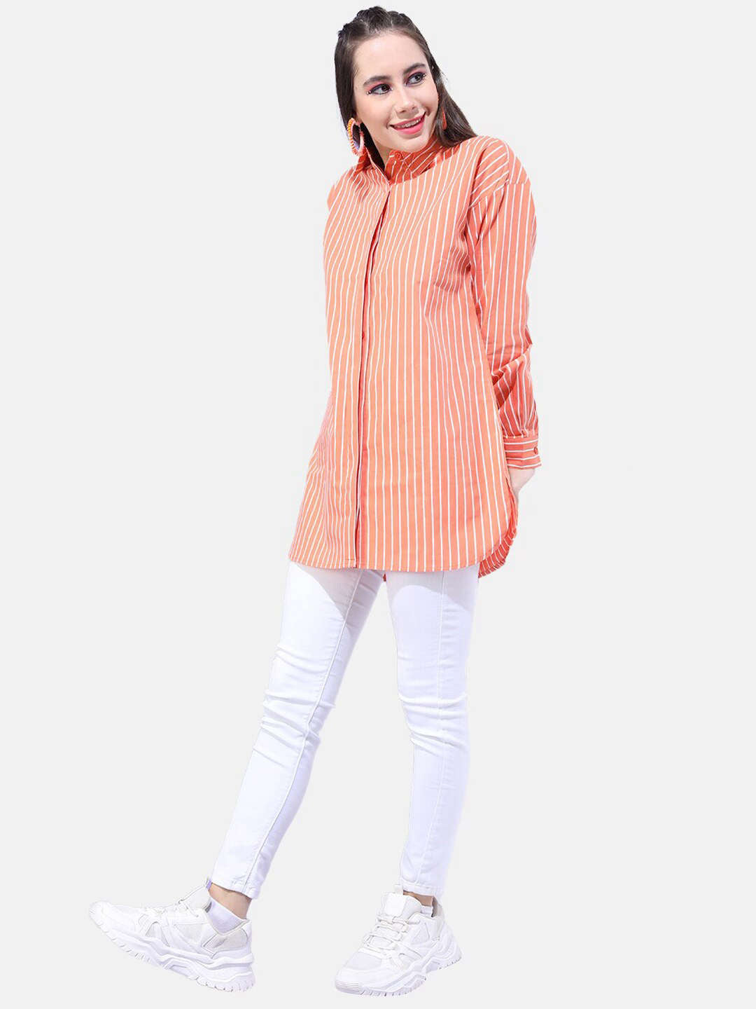 Shop Women Striped Oversized Shirt Online.