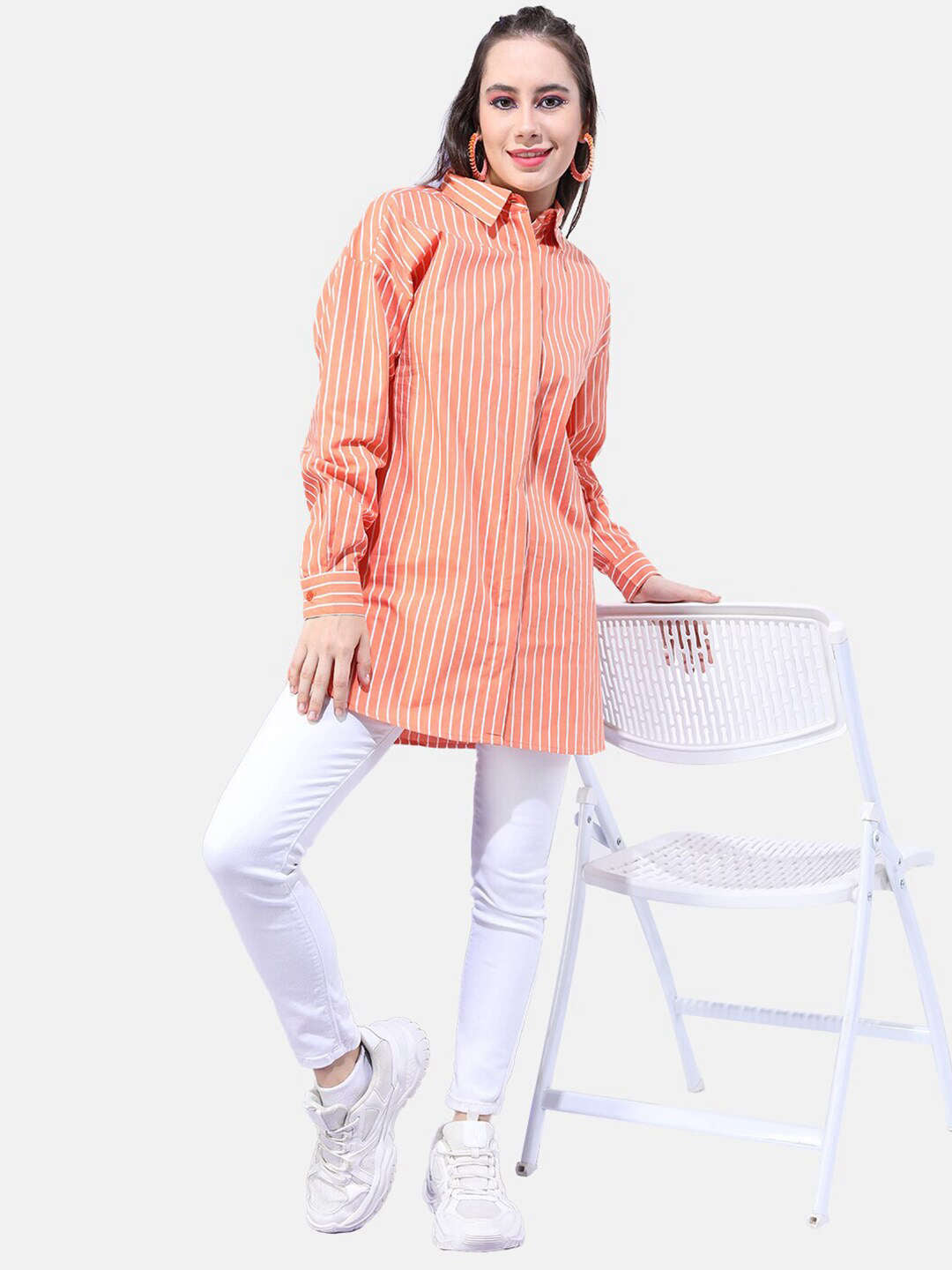 Shop Women Striped Oversized Shirt Online.