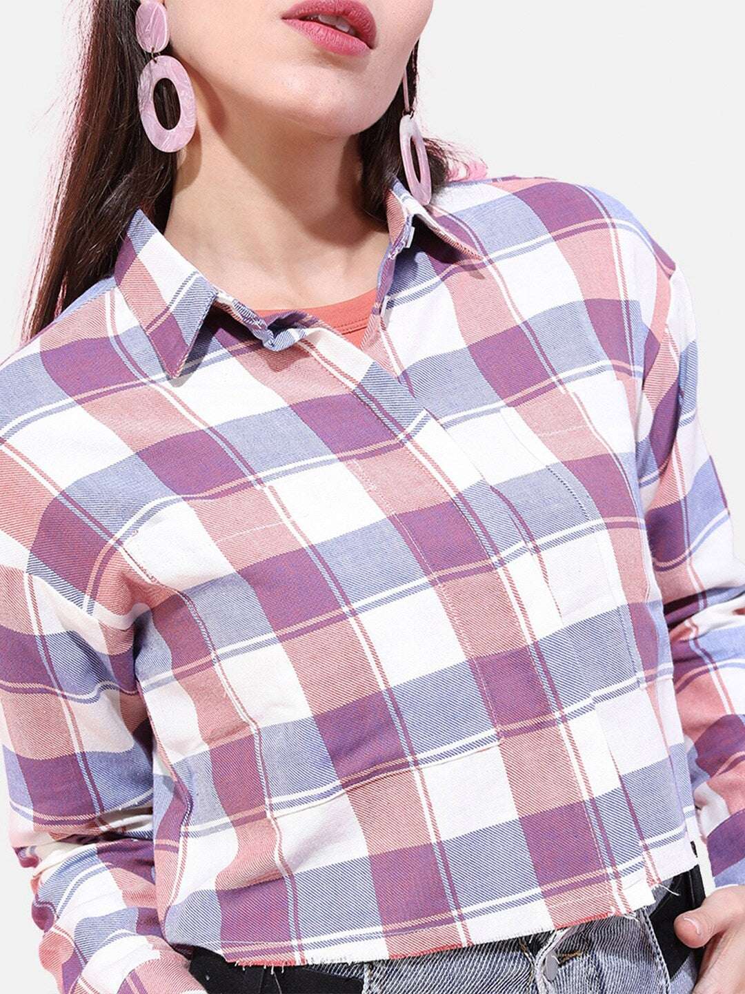 Shop Women Cropped Checked Shirt Online.