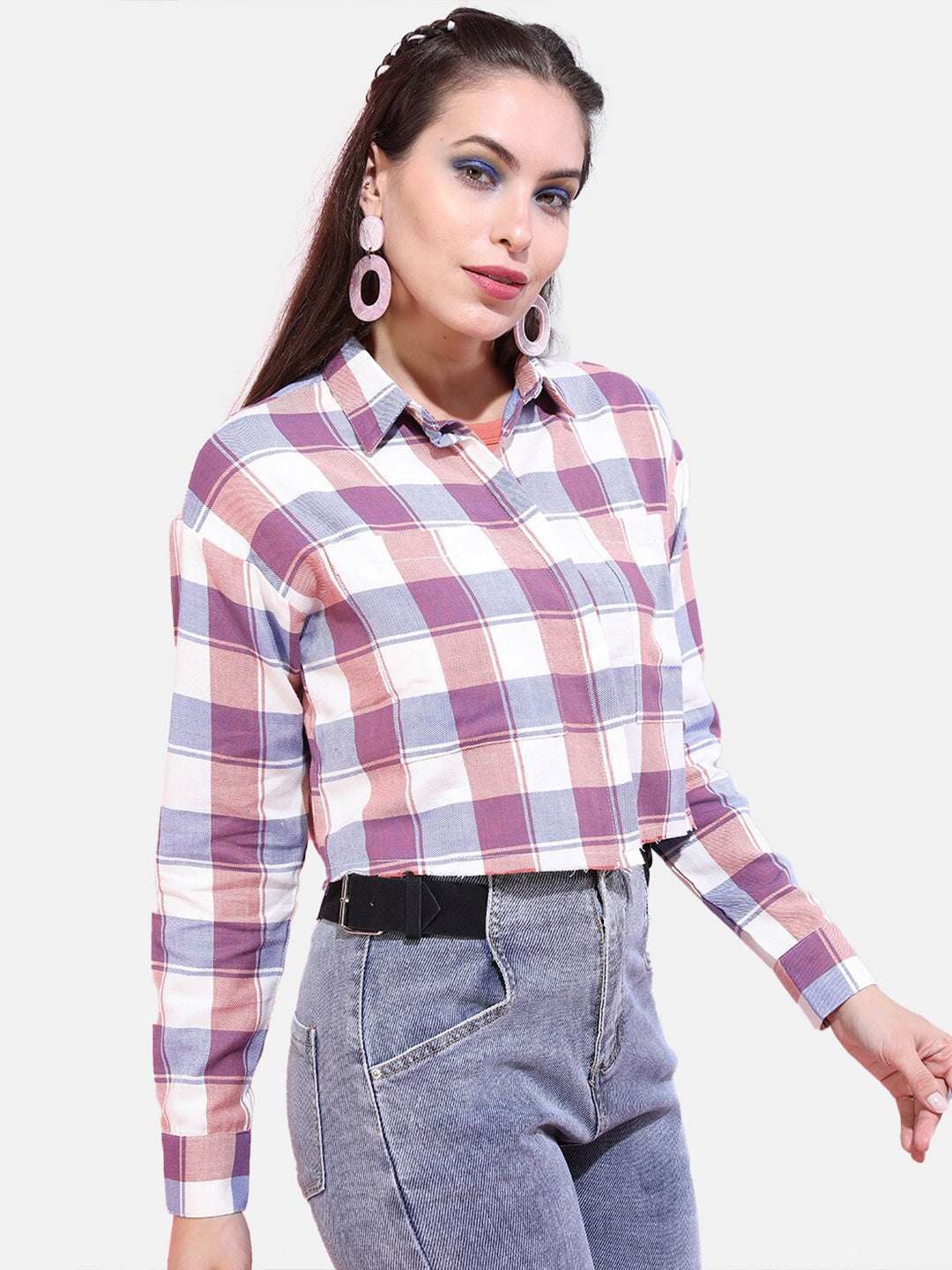 Shop Women Cropped Checked Shirt Online.