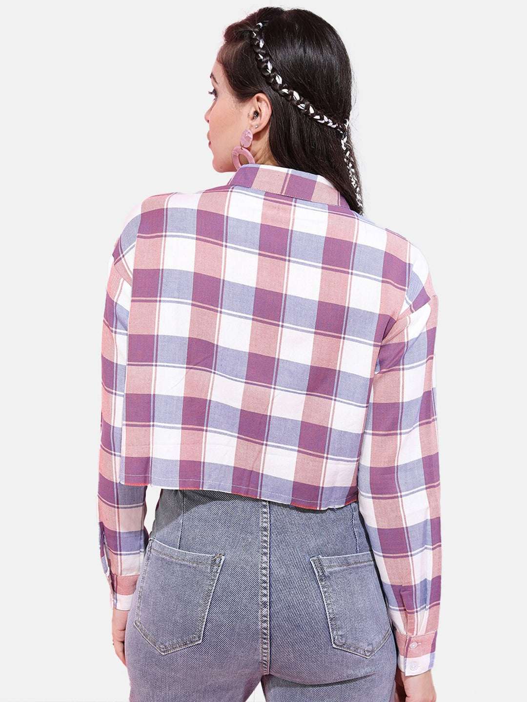 Shop Women Cropped Checked Shirt Online.