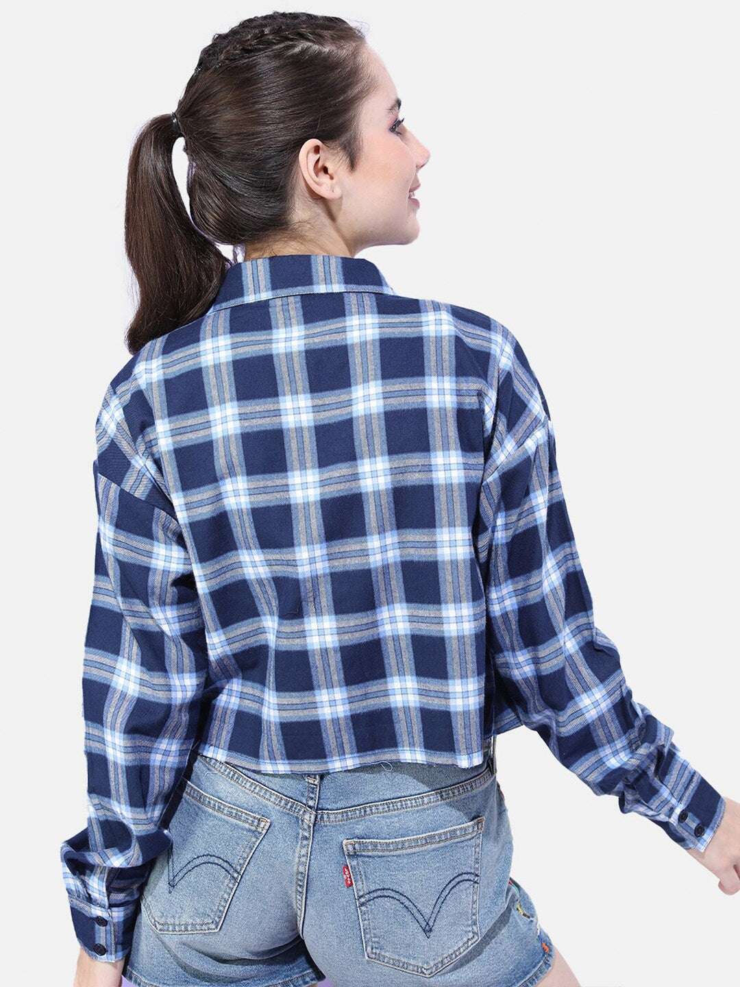 Shop Women Cropped Checked Shirt Online.