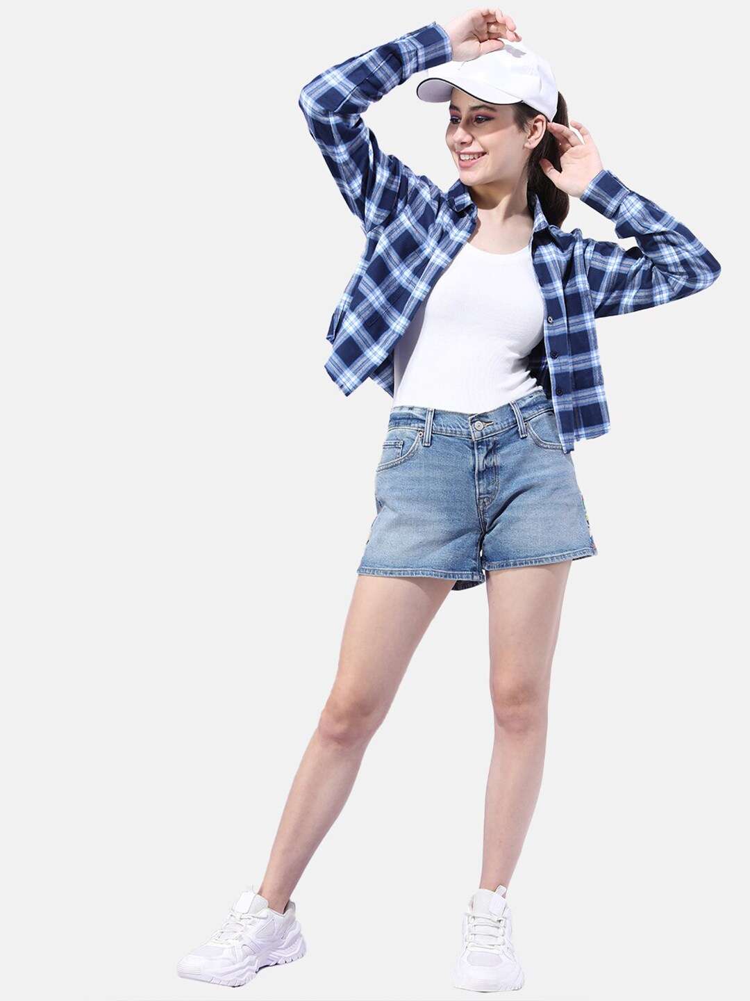 Shop Women Cropped Checked Shirt Online.