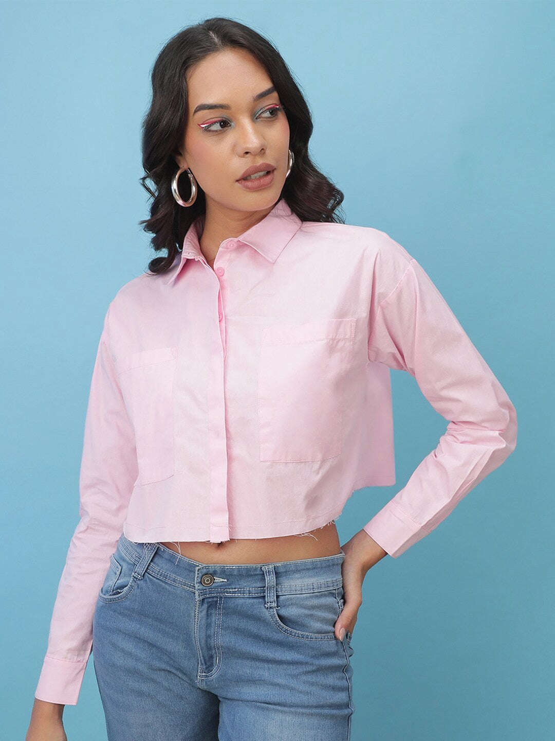 Shop Women Cropped Solid Shirt Online.