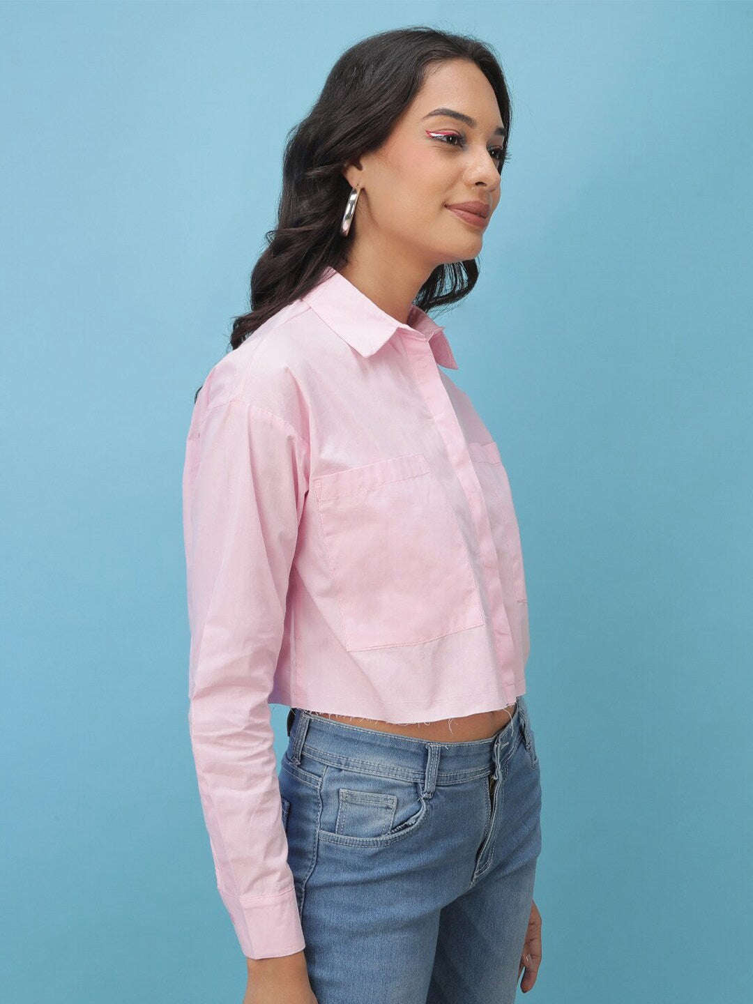 Shop Women Cropped Solid Shirt Online.