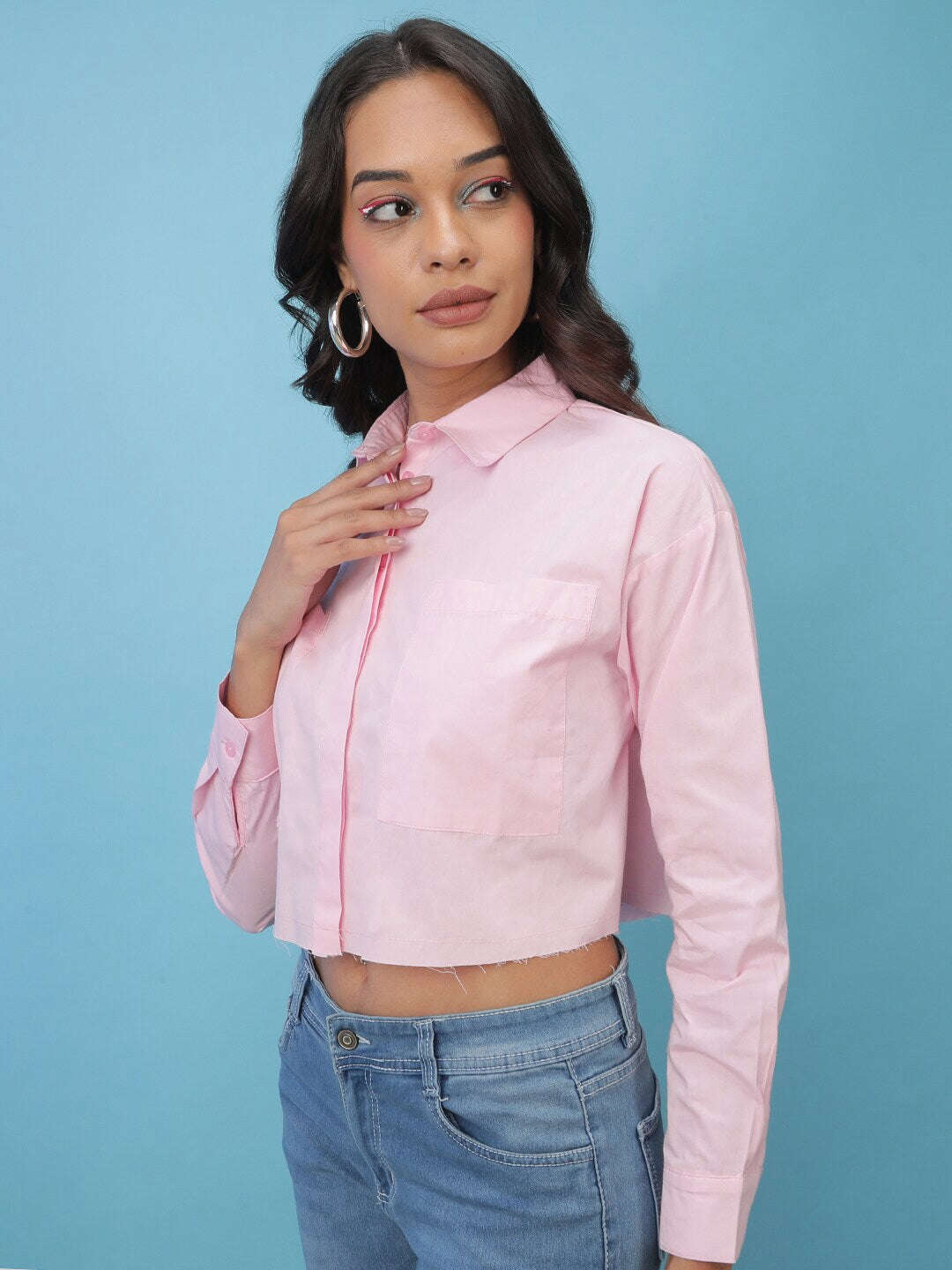 Shop Women Cropped Solid Shirt Online.