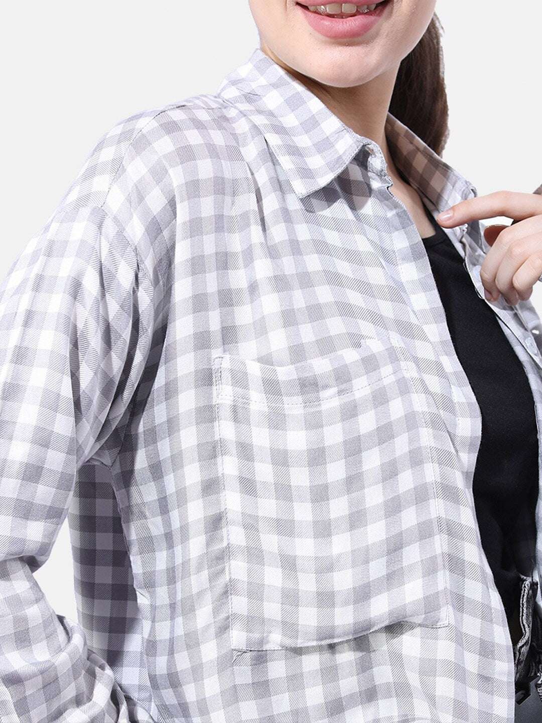 Shop Women Cropped Checked Shirt Online.