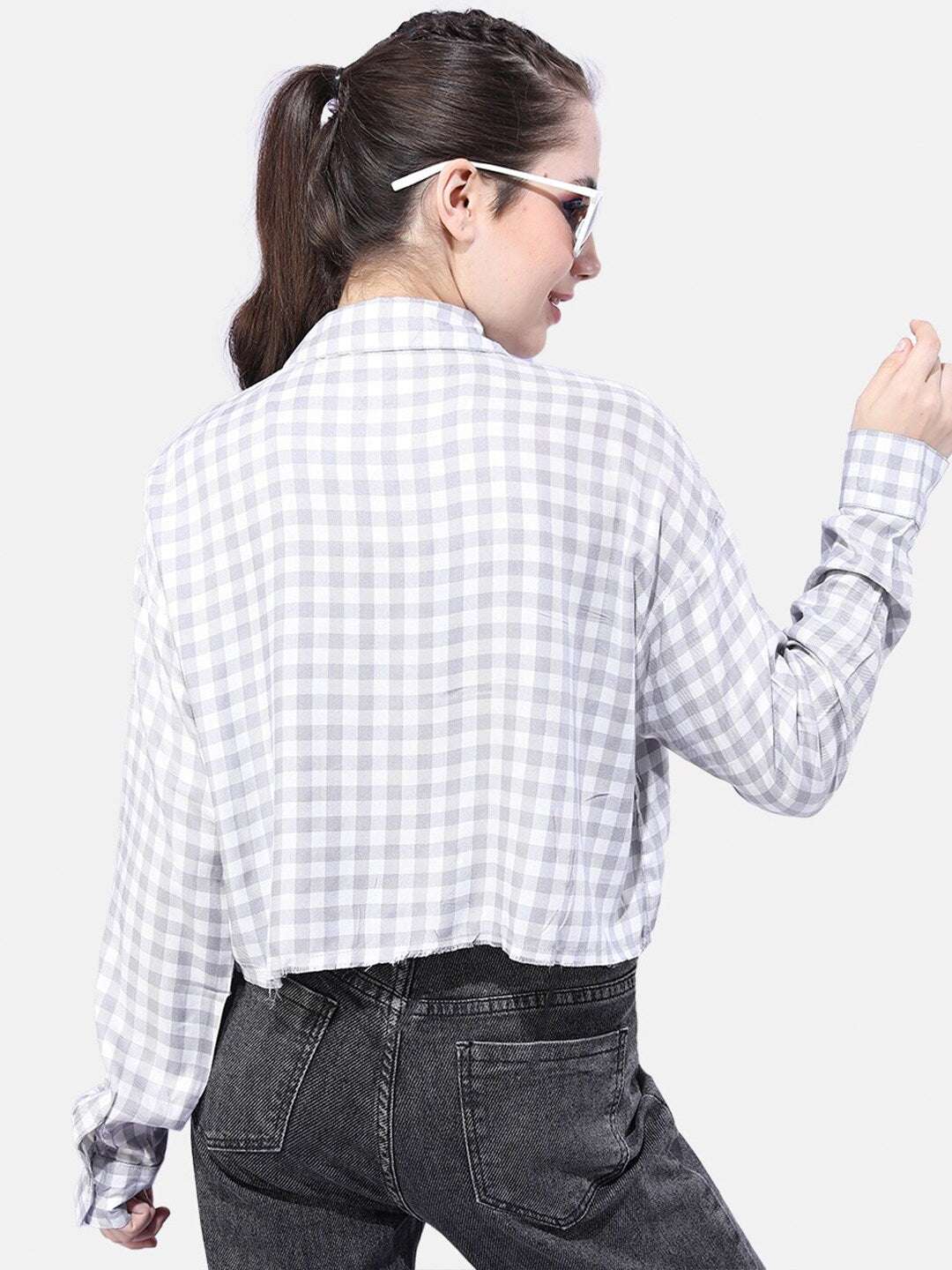 Shop Women Cropped Checked Shirt Online.