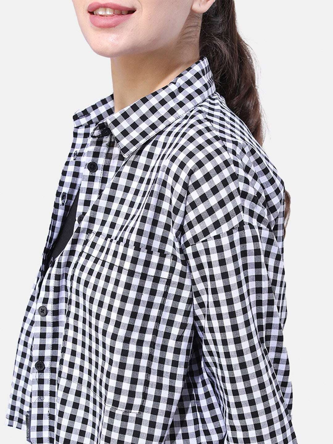 Shop Women Cropped Checked Shirt Online.