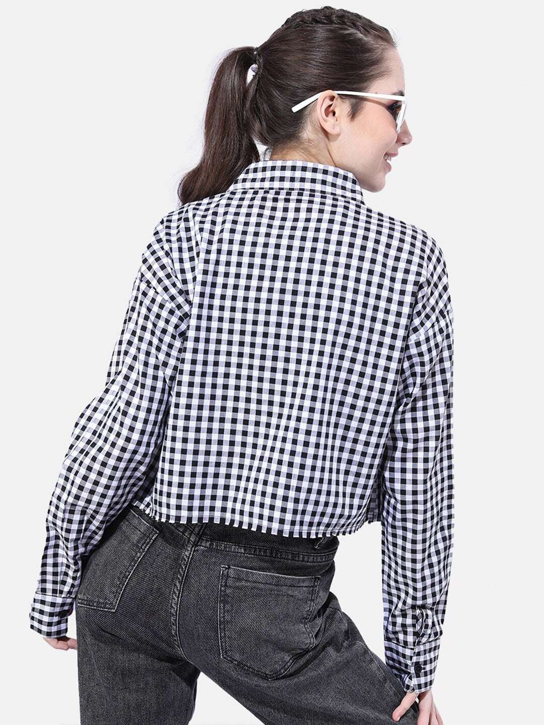 Shop Women Cropped Checked Shirt Online.