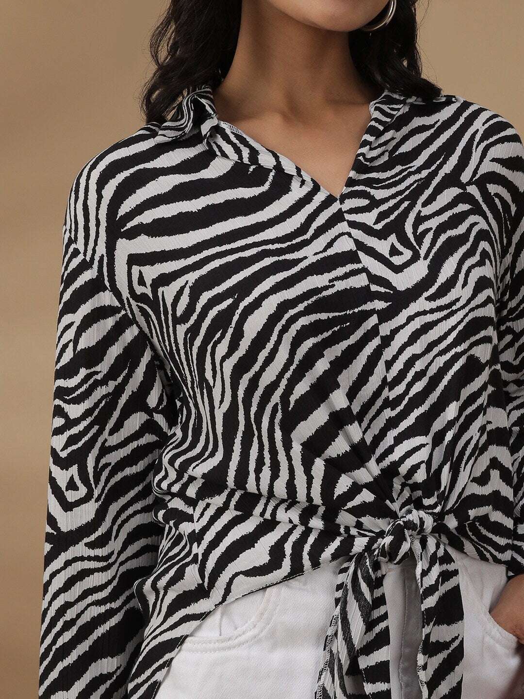 Shop Women Animal Printed Front Tie Up Shirt Online.