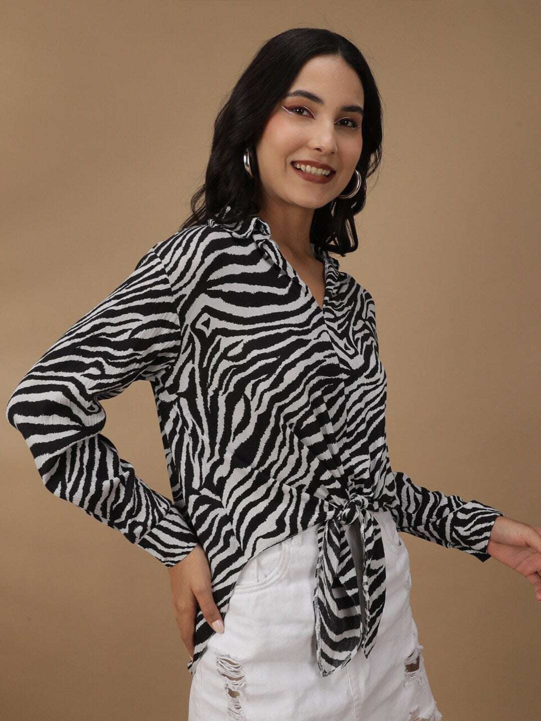 Shop Women Animal Printed Front Tie Up Shirt Online.