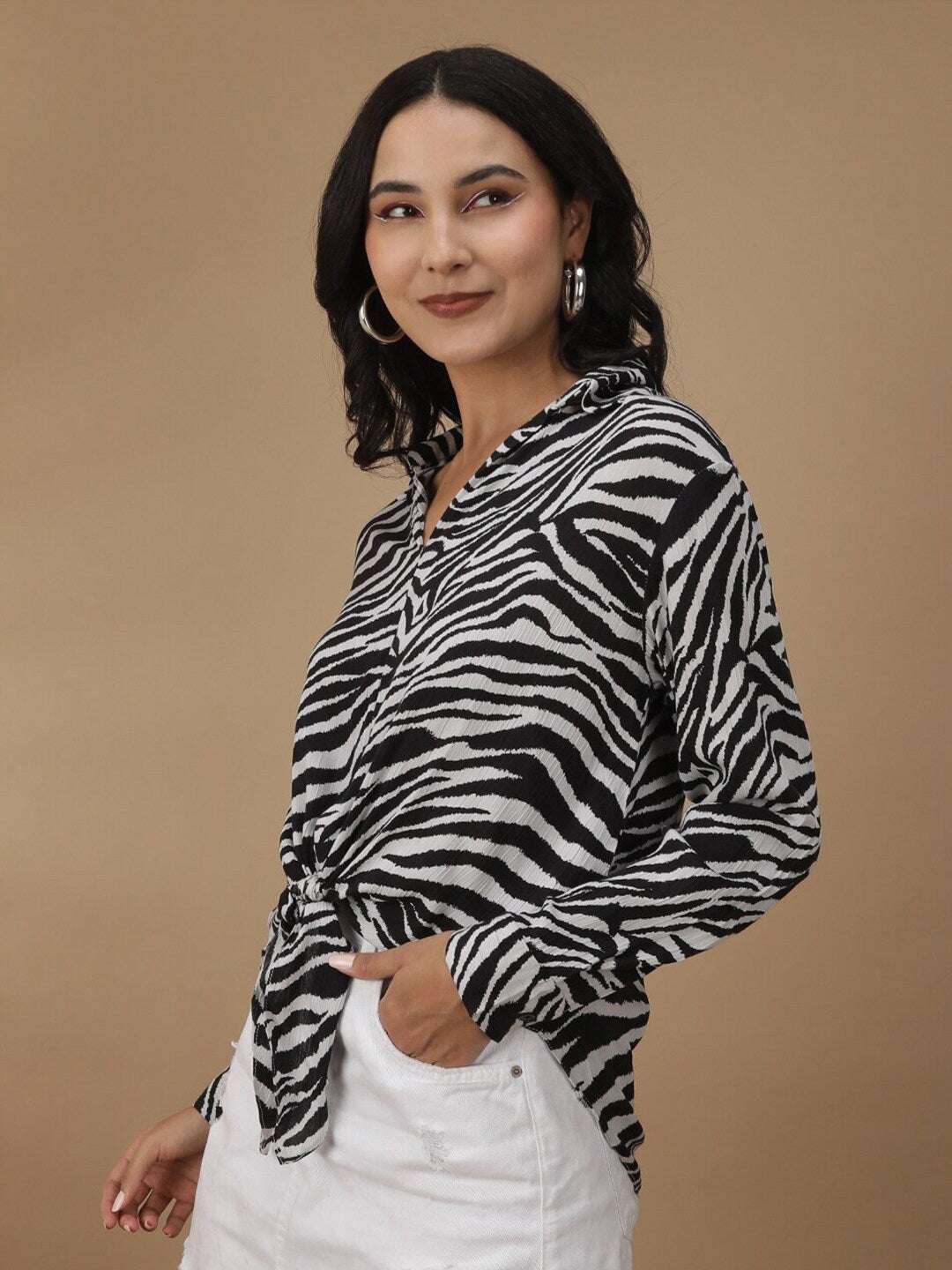 Shop Women Animal Printed Front Tie Up Shirt Online.