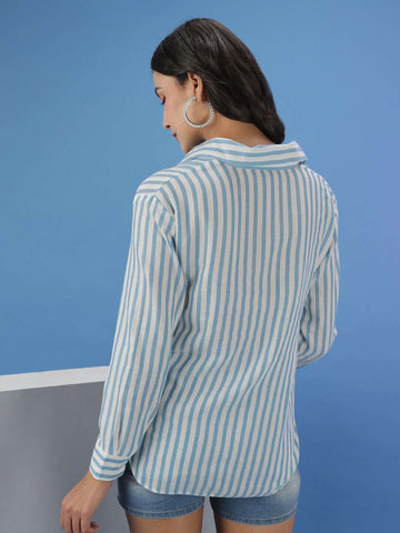 Shop Women Striped Shirt With Front Tie Up Online.