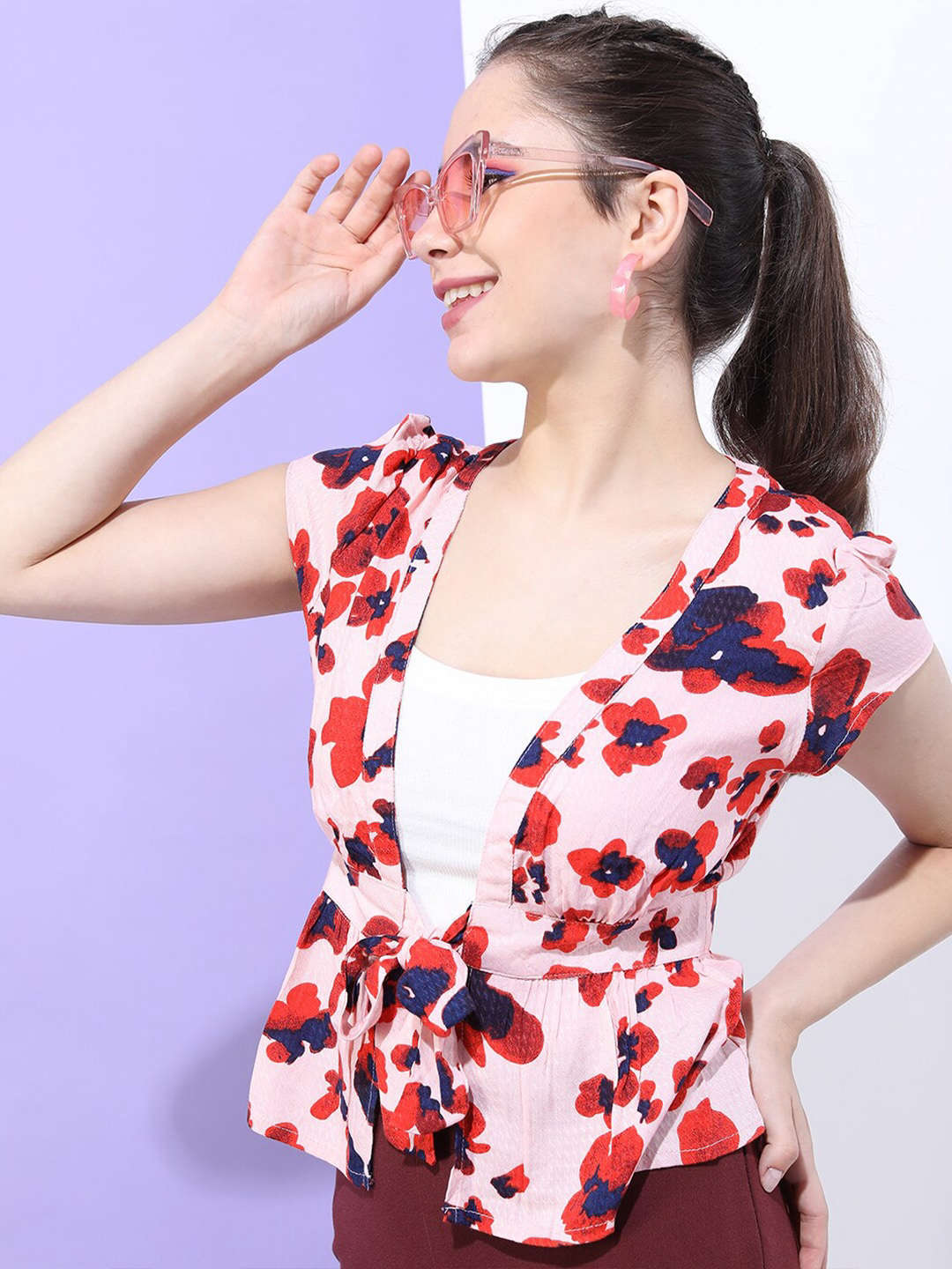 Shop Women Floral Printed Top With Waist Tie Up Online.