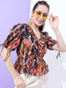 Shop Women Printed Top With Sleeve Tie Up Online.