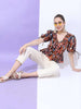 Shop Women Printed Top With Sleeve Tie Up Online.