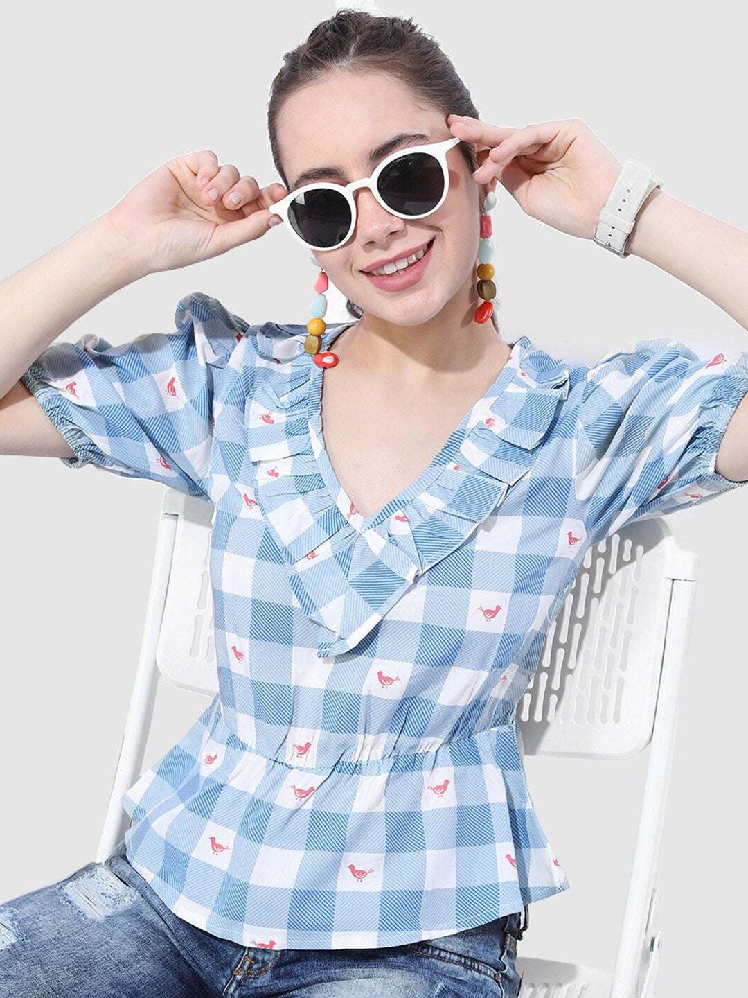 Shop Women Check Printed Top Online.