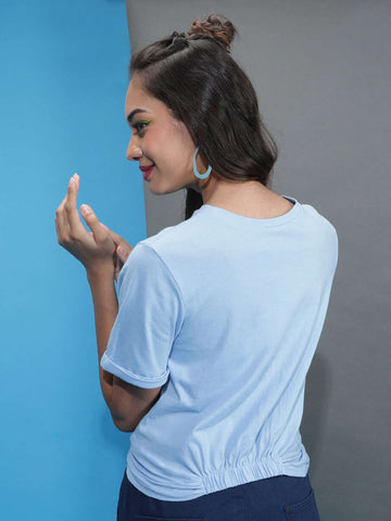 Shop Women Solid T-Shirt With Knotted Front Online.