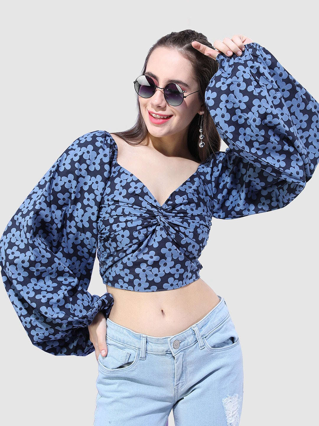 Shop Women Ditsy Printed Sweetheart Neck Top Online.