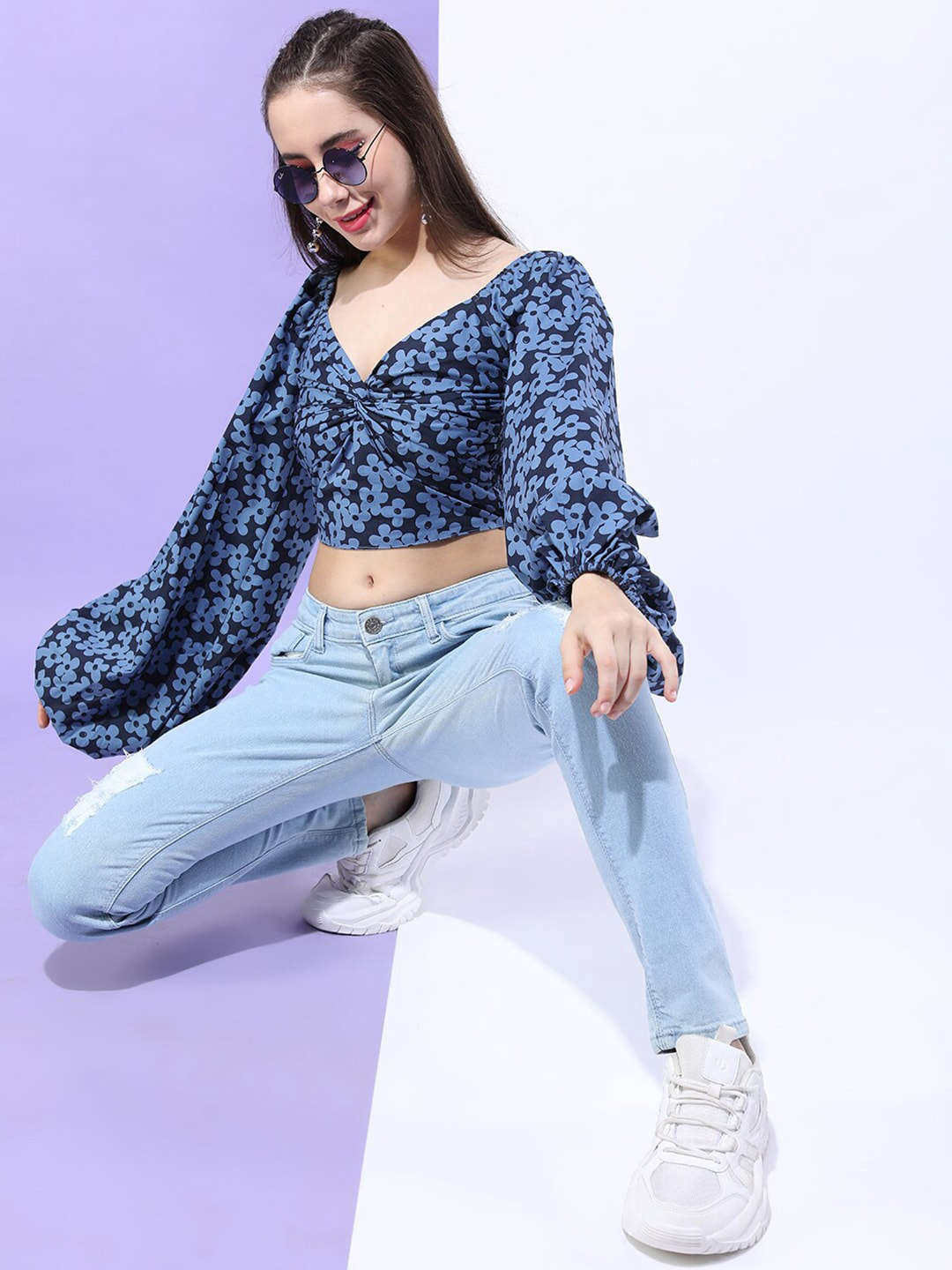 Shop Women Ditsy Printed Sweetheart Neck Top Online.