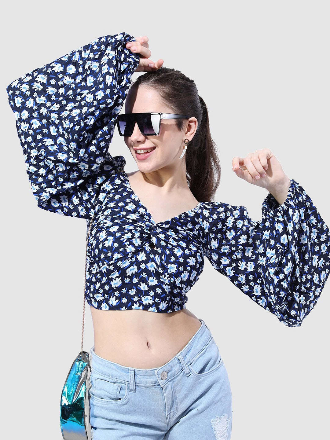 Shop Women Ditsy Printed Sweetheart Neck Top Online.