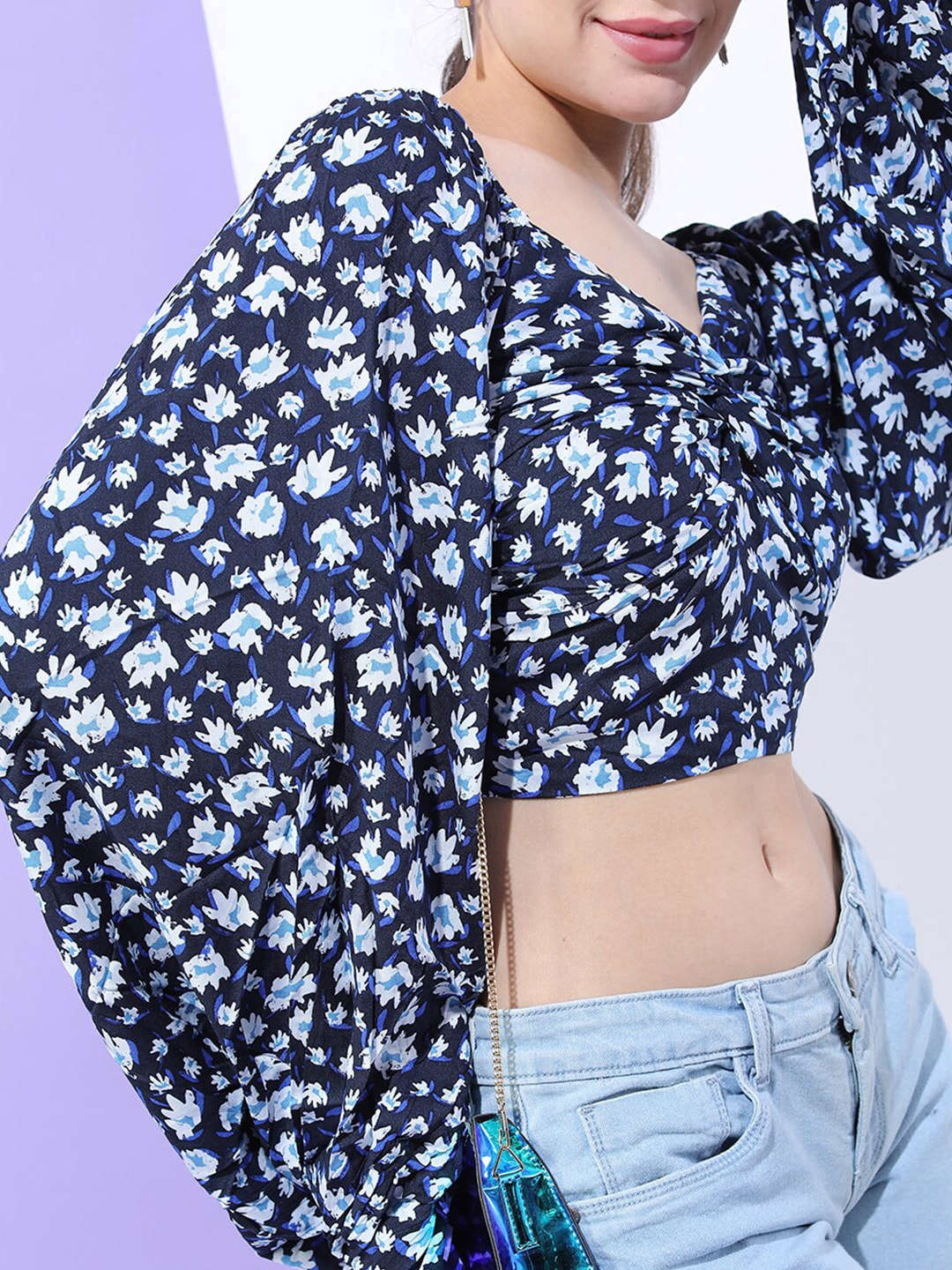 Shop Women Ditsy Printed Sweetheart Neck Top Online.