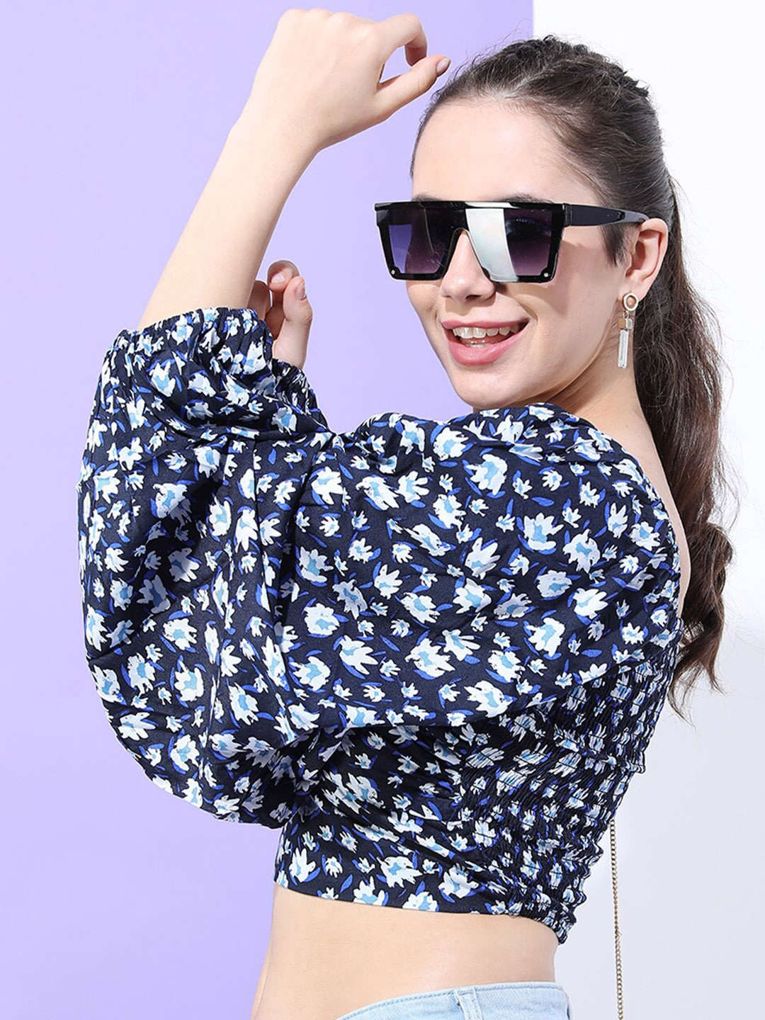 Shop Women Ditsy Printed Sweetheart Neck Top Online.