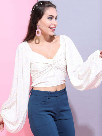 Shop Women Ditsy Printed Sweetheart Neck Top Online.