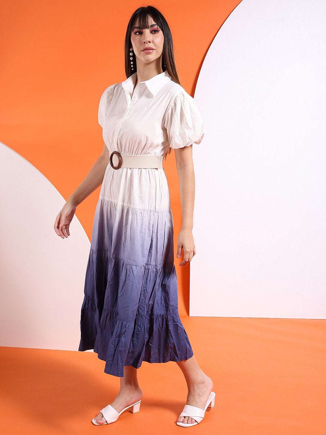 Shop Women Ombre Dyed Tiered Dress With Belt Online.