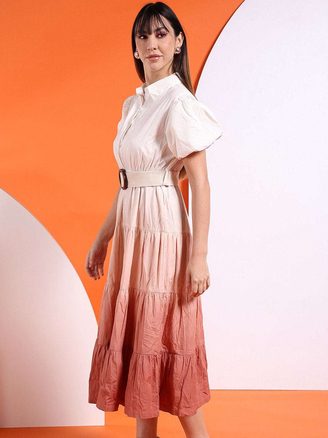 Shop Women Ombre Dyed Tiered Dress With Belt Online.