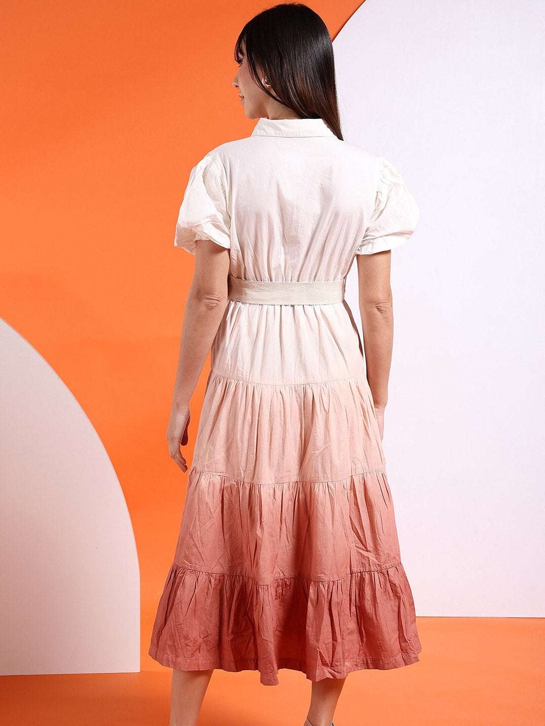 Shop Women Ombre Dyed Tiered Dress With Belt Online.