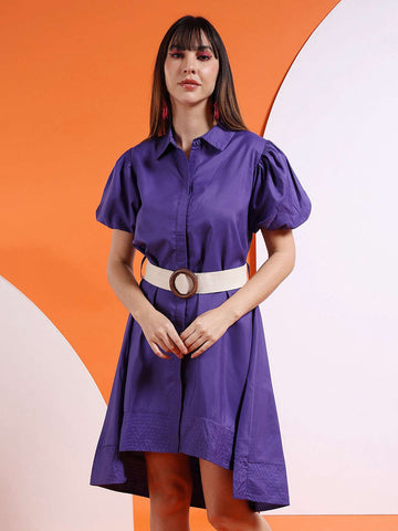 Shop Women High Low Shirt Dress With Belt Online.