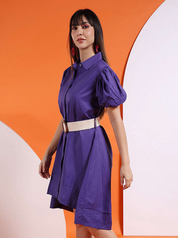 Shop Women High Low Shirt Dress With Belt Online.
