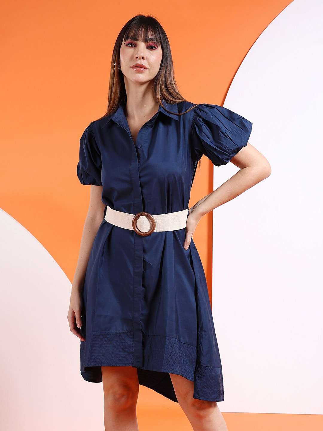 Shop Women High Low Shirt Dress With Belt Online.