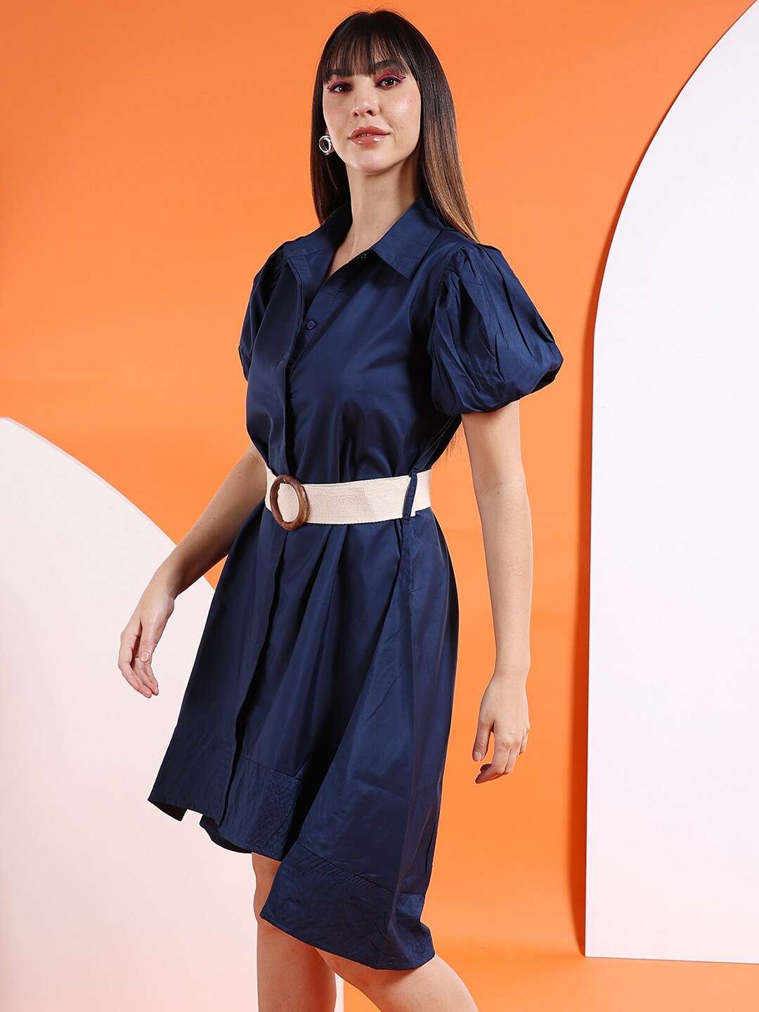 Shop Women High Low Shirt Dress With Belt Online.