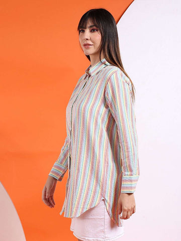 Shop Women Oversized Striped Seersucker Shirt Online.