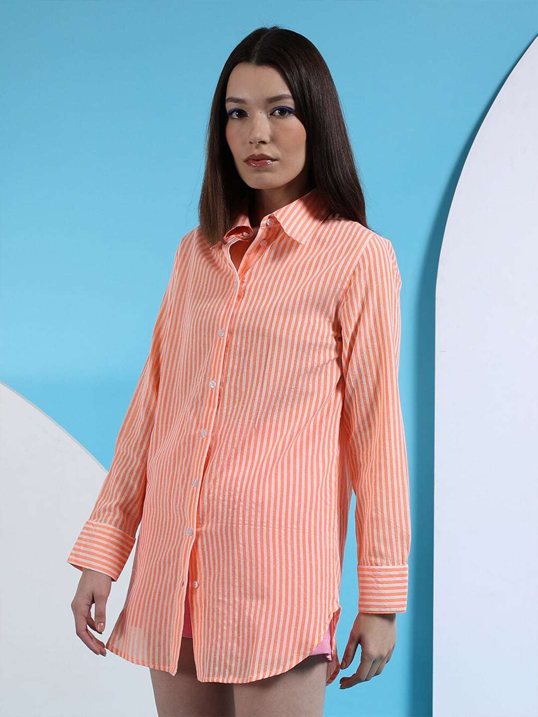 Shop Women Oversized Striped Seersucker Shirt Online.