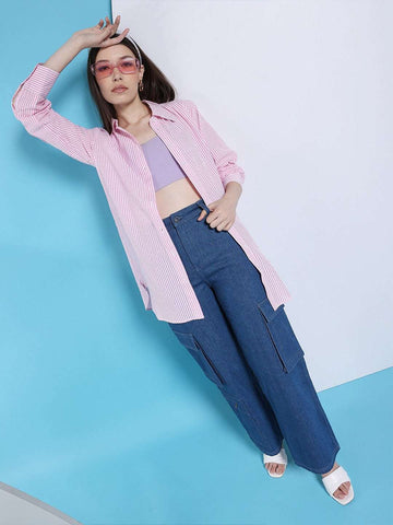 Shop Women Oversized Striped Seersucker Shirt Online.