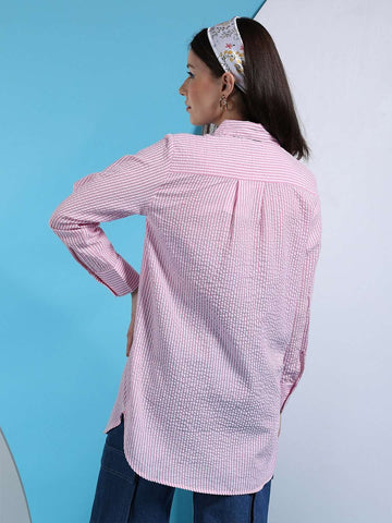 Shop Women Oversized Striped Seersucker Shirt Online.
