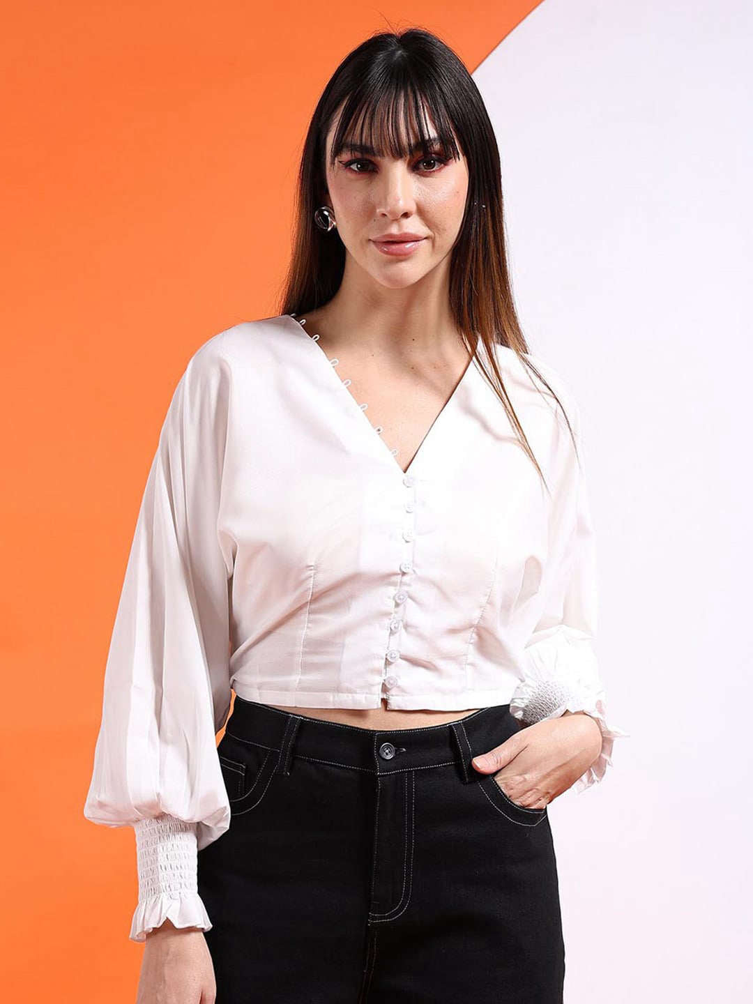 Shop Women Button Down V Neck Top Online.