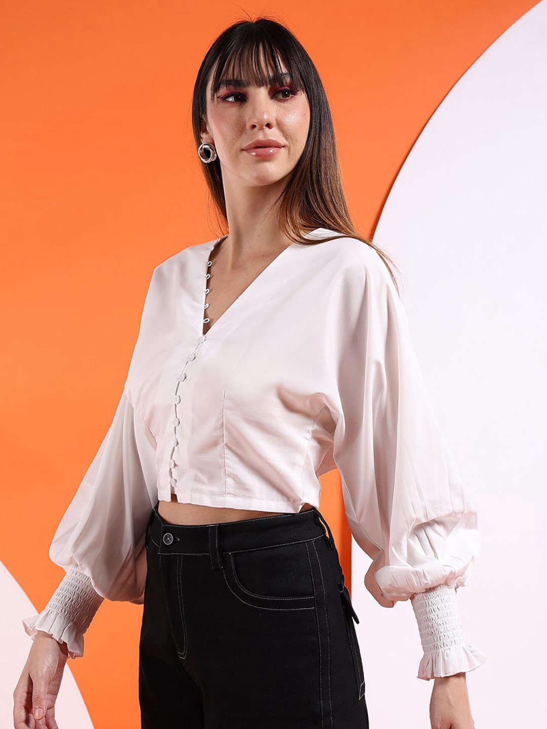 Shop Women Button Down V Neck Top Online.