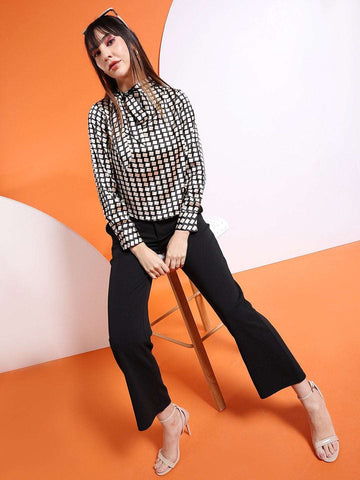 Shop Women Satin Printed Neck Tie Shirt Online.
