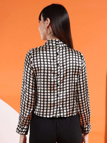 Shop Women Satin Printed Neck Tie Shirt Online.