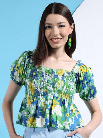 Shop Women Satin Printed Neck Tie Shirt Online.