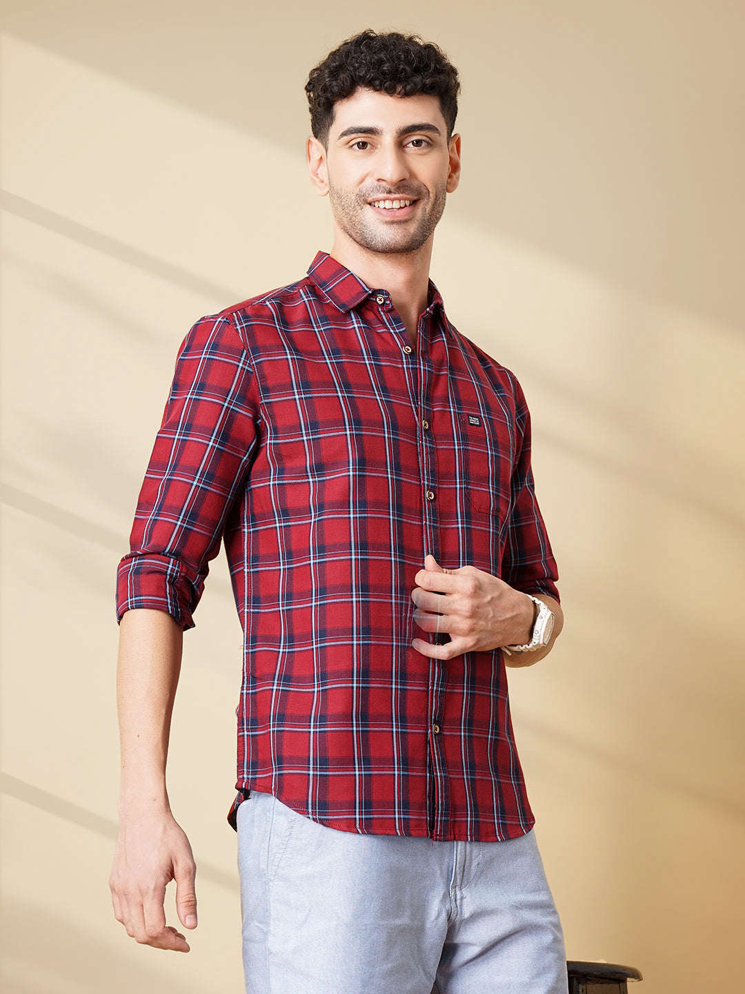 Shop Men's Checked Slim Fit Shirt Online.