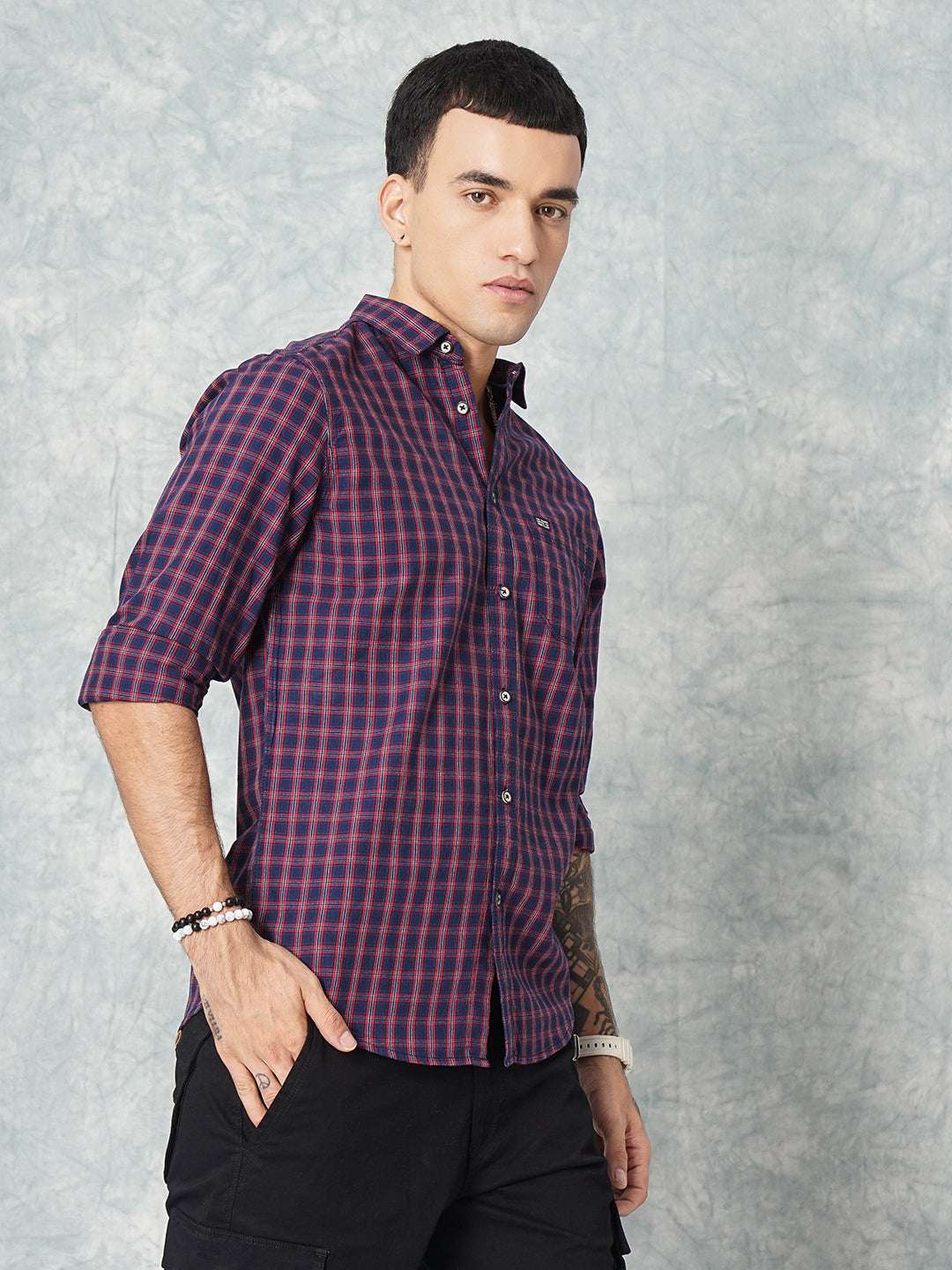 Shop Men's Checked Slim Fit Shirt Online.